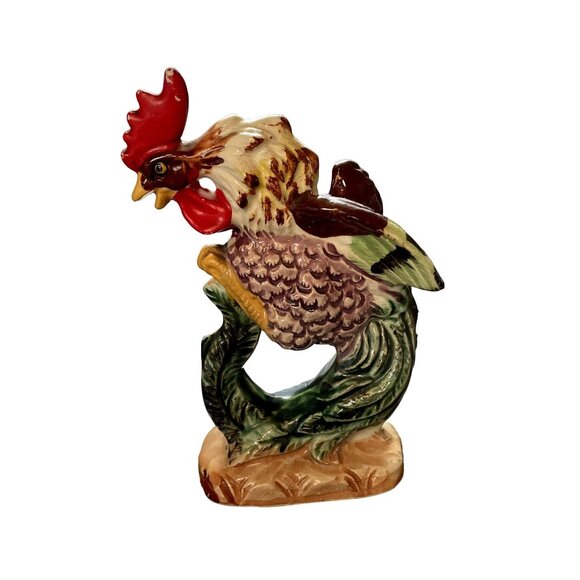 Ceramic Rooster Figurine Multicolor Hand-Painted Mid-Century Farmhouse Decor Vin - Picture 3 of 13
